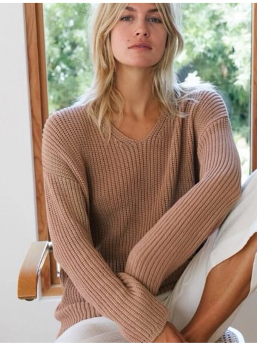 Jenni Kayne Fisherman Organic Cotton Cabin Sweater in Rosewood XS